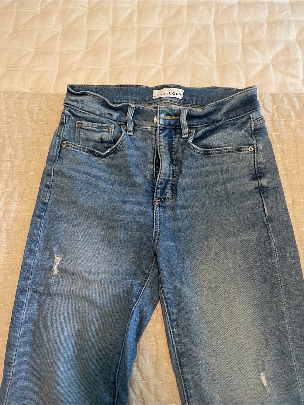 LOFT High-Rise Distressed Blue Jeans